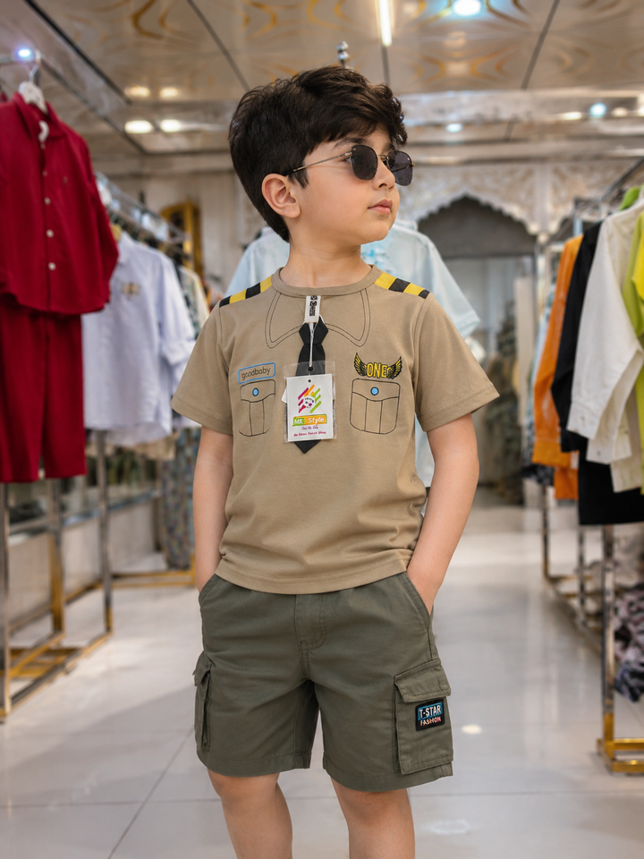 Boys Casual Graphic T-Shirt &amp; Cargo Shorts Set