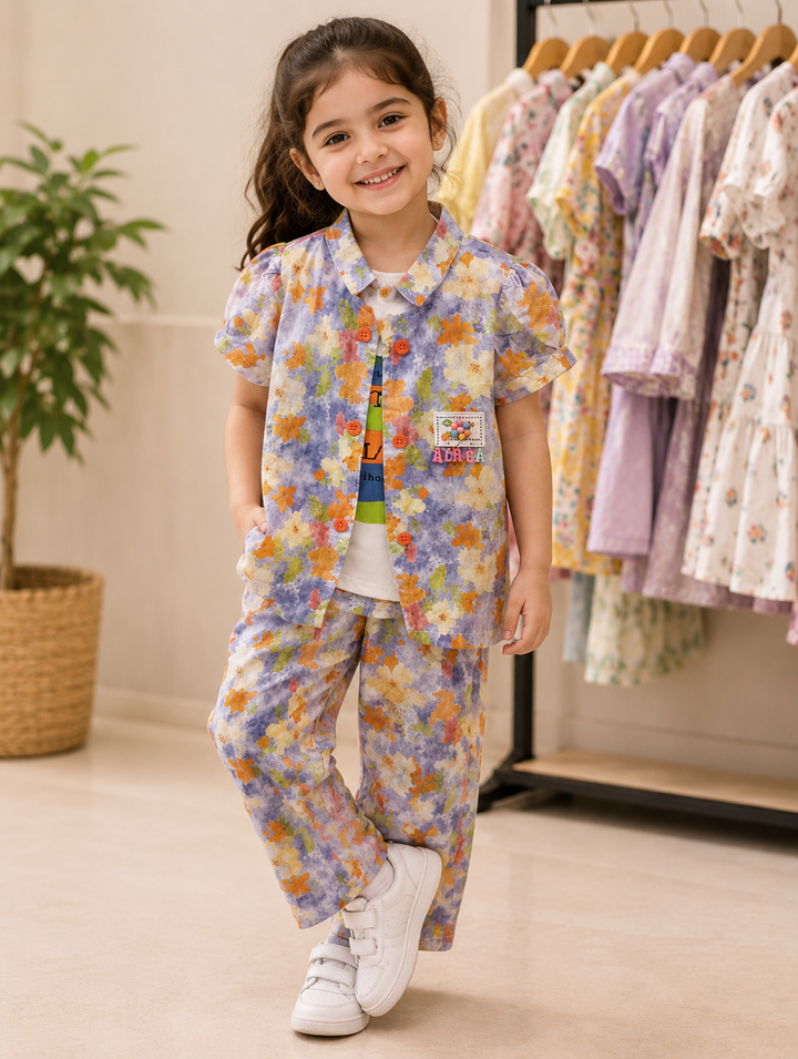 Girls Floral Printed 3PC Casual Suit