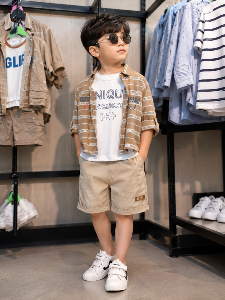 Boys Casual Striped Shirt &amp; Graphic T-Shirt Set