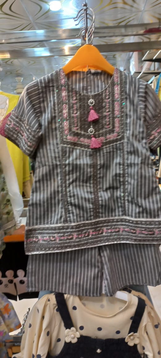 Girls Striped Embroidered 2PC Summer Set