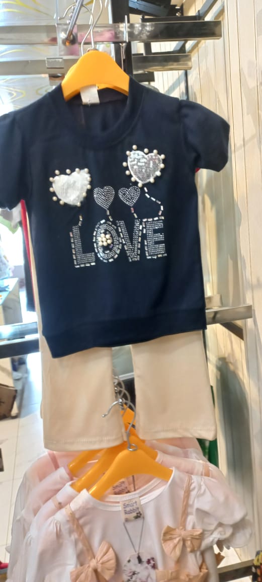 Girls Love Embellished Top & Wide-Leg Pants Set