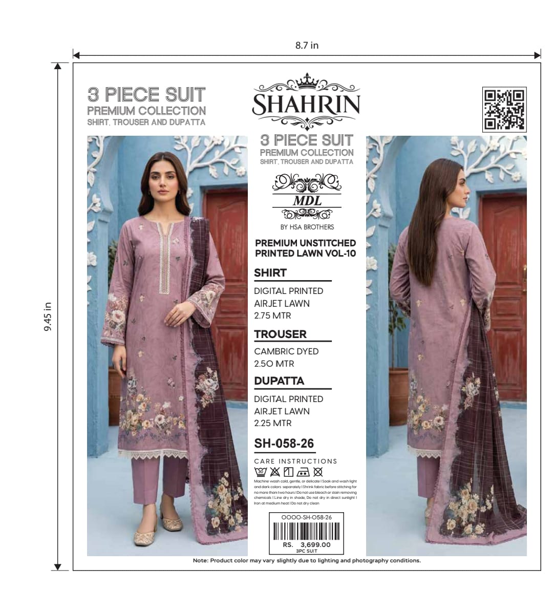 Shahrin 3-Piece Premium Unstitched Printed Lawn Suit – SH-055-26