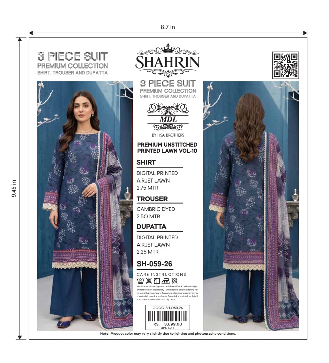 Shahrin 3-Piece Premium Unstitched Printed Lawn Suit – SH-055-26
