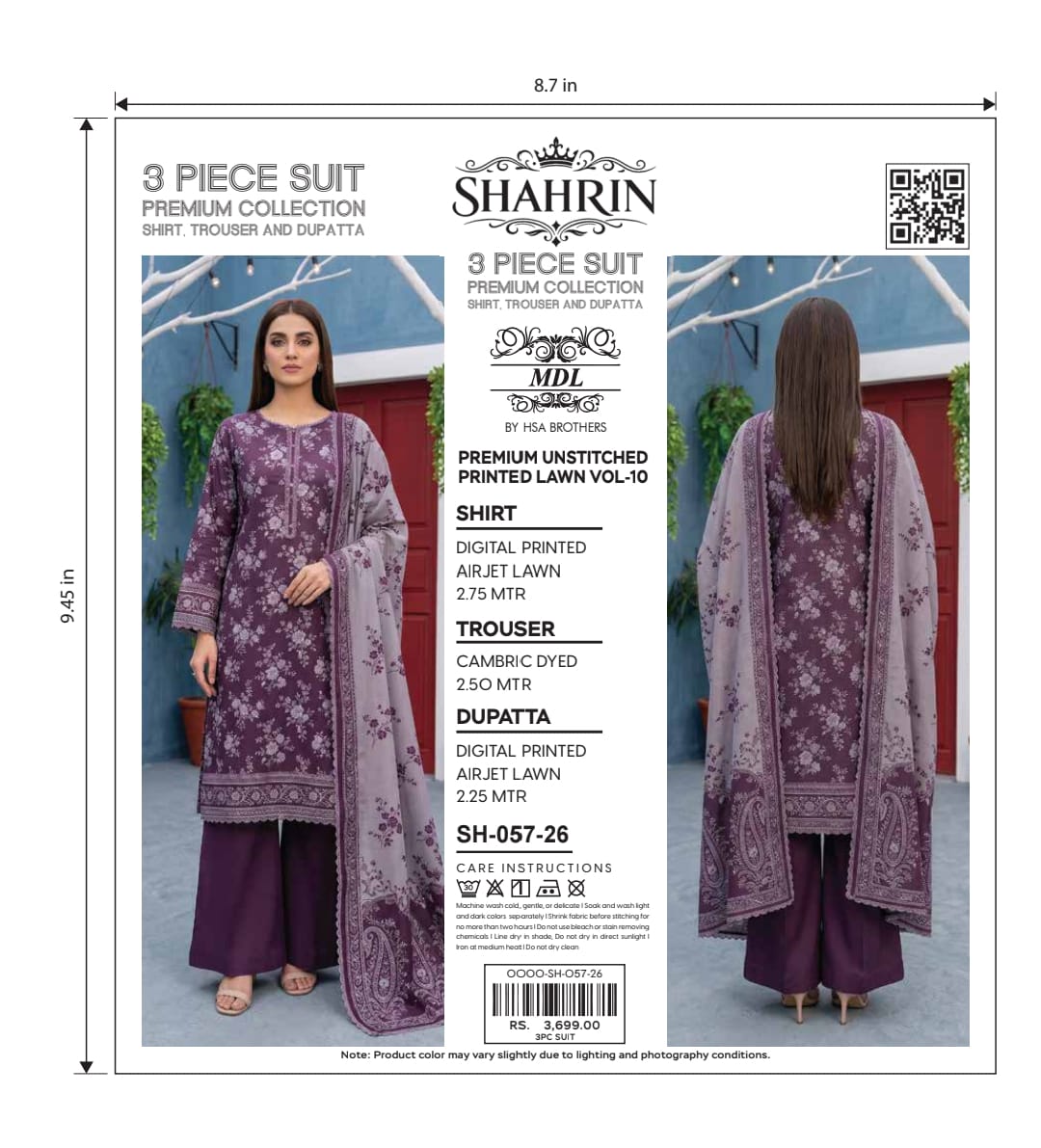 Shahrin 3-Piece Premium Unstitched Printed Lawn Suit – SH-055-26