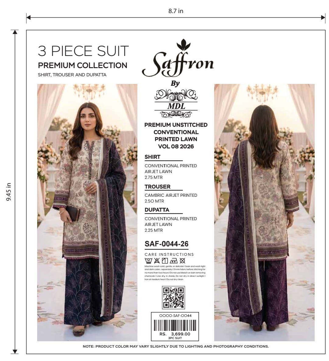 Saffron 3-Piece Premium Unstitched Printed Lawn Suit – SAF-0048-26