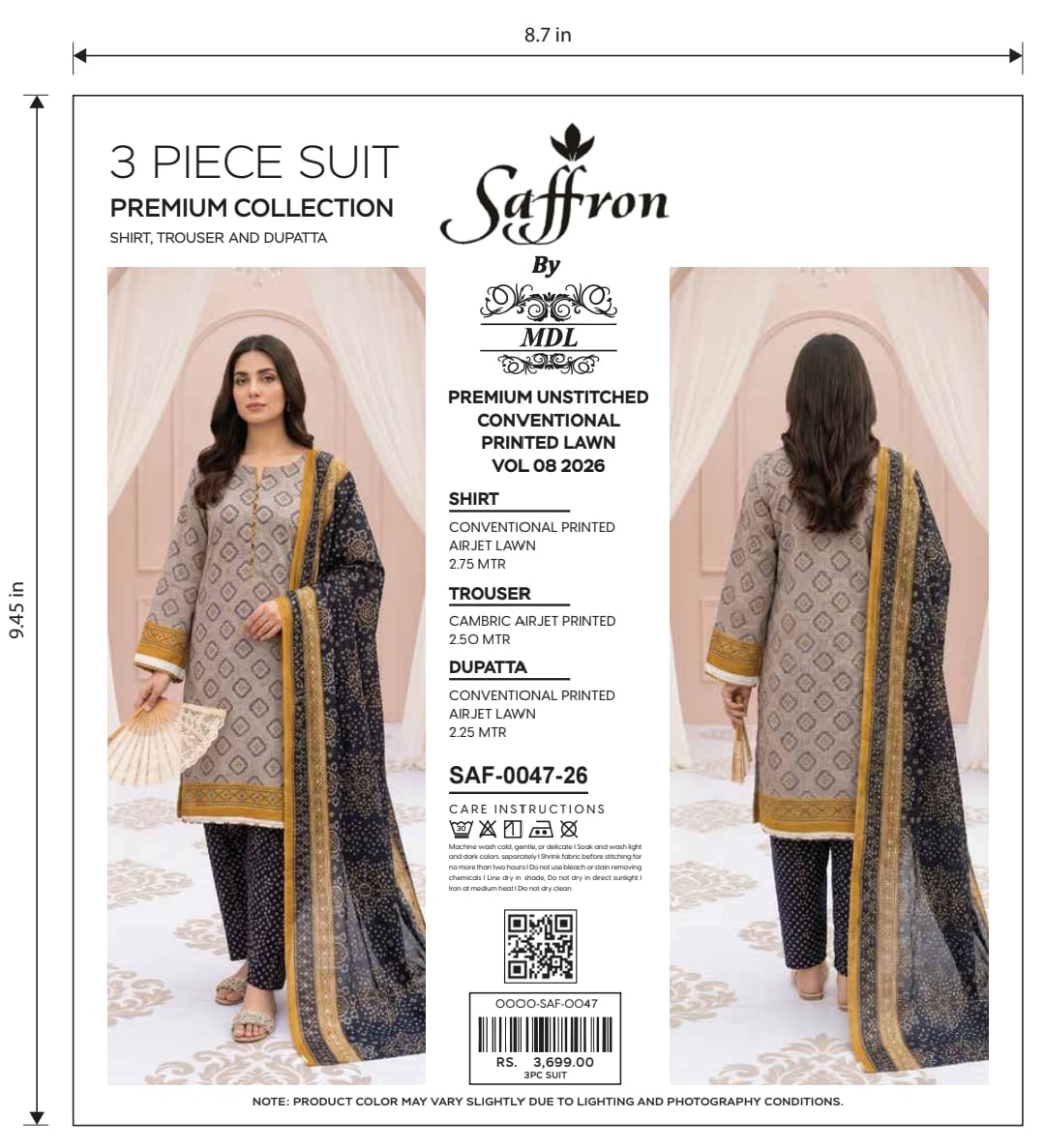 Saffron 3-Piece Premium Unstitched Printed Lawn Suit – SAF-0048-26