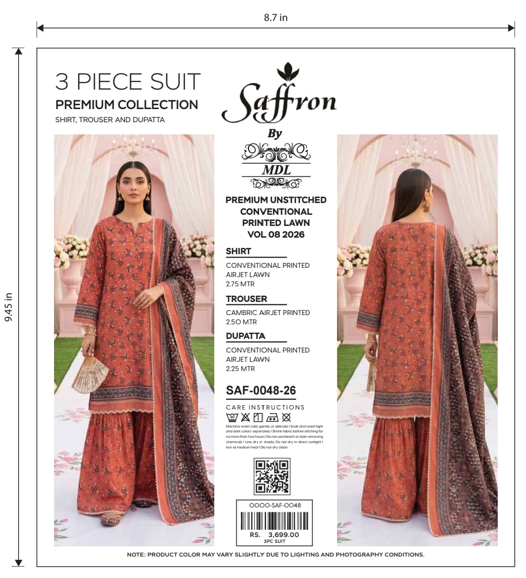 Saffron 3-Piece Premium Unstitched Printed Lawn Suit – SAF-0048-26