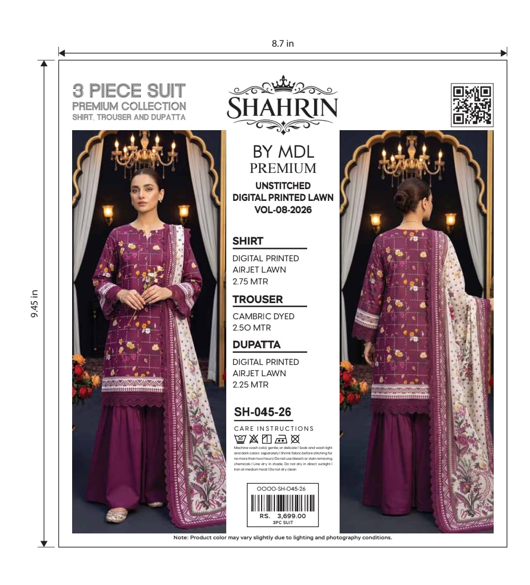 Shahrin 3-Piece Premium Unstitched Printed Lawn Suit – SH-055-26