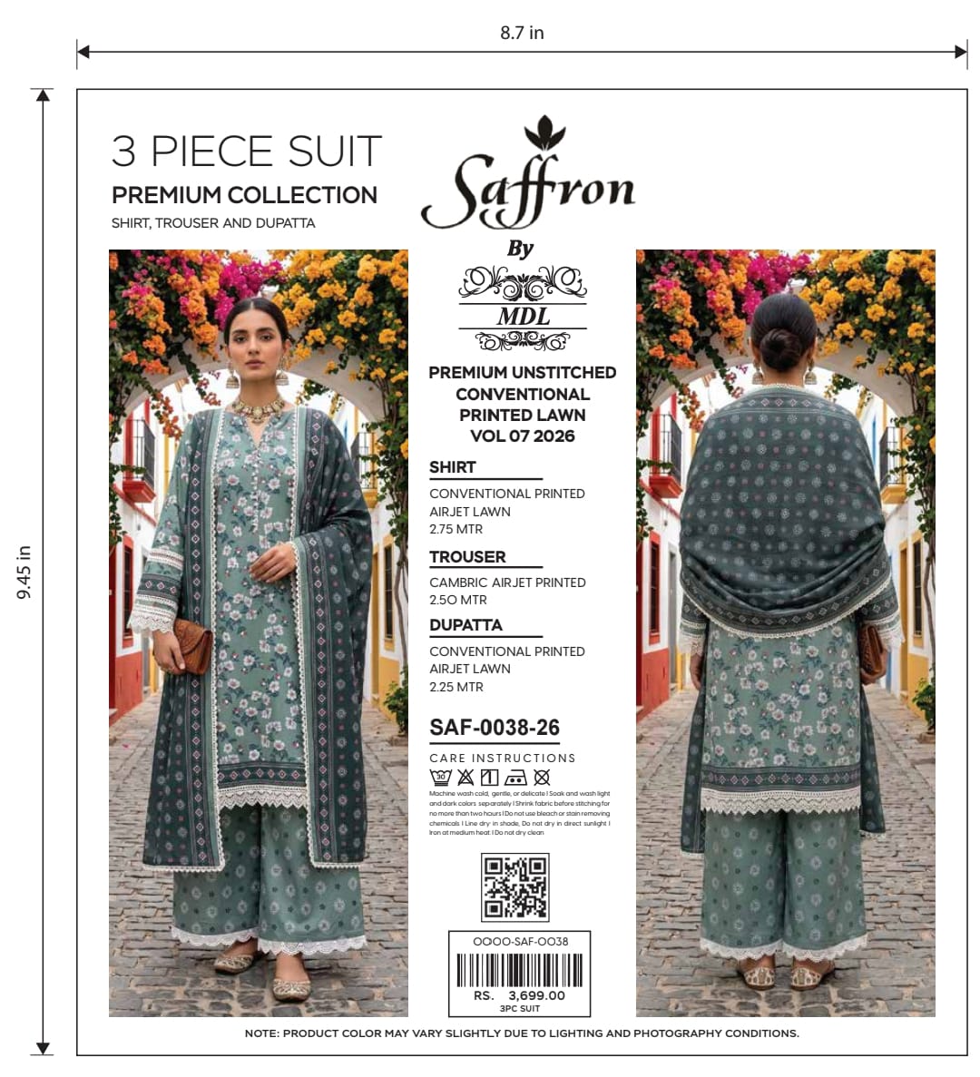 Saffron 3-Piece Premium Unstitched Printed Lawn Suit – SAF-0048-26