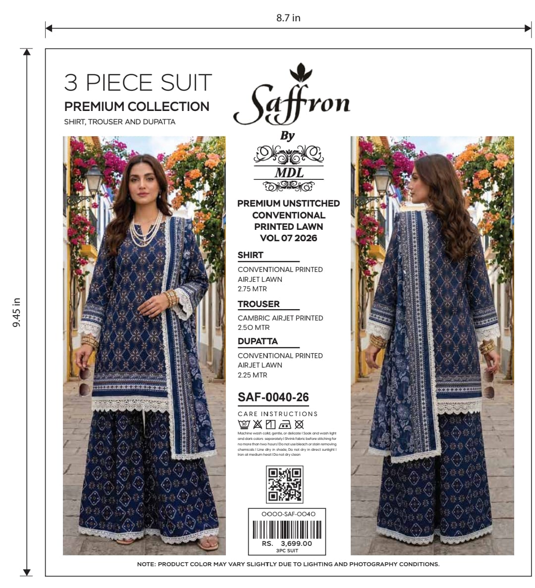 Saffron 3-Piece Premium Unstitched Printed Lawn Suit – SAF-0048-26