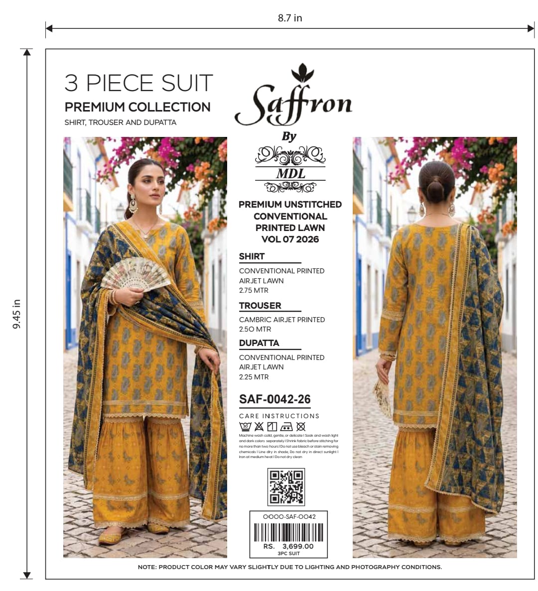 Saffron 3-Piece Premium Unstitched Printed Lawn Suit – SAF-0048-26