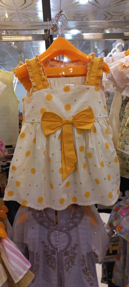 Girls Yellow Polka Dot Bow Dress