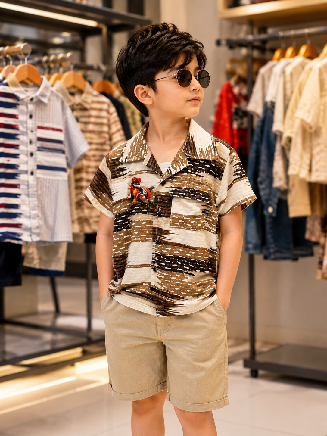 Boys Printed Casual Shirt with Shorts Set